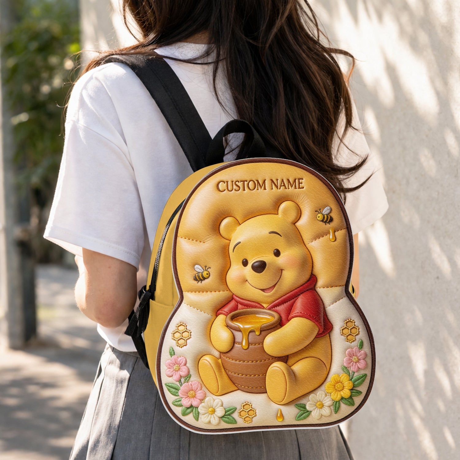 Personalized Yellow Bear Leather Patch Backpack for Kids Changeable Leather Patch Backpack GradoCreations