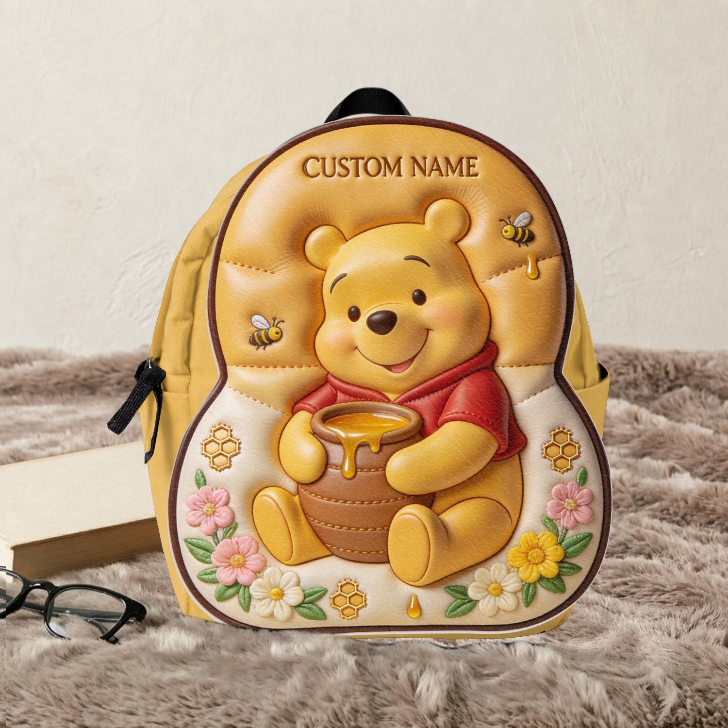 Personalized Yellow Bear Leather Patch Backpack for Kids Changeable Leather Patch Backpack GradoCreations