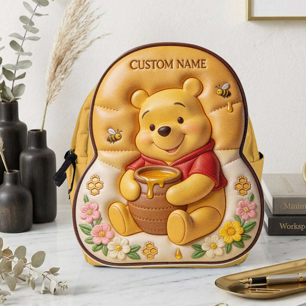 Personalized Yellow Bear Leather Patch Backpack for Kids Changeable Leather Patch Backpack GradoCreations