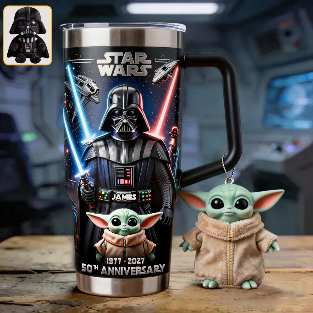 Personalized Star Wars Tumbler with Plush Charm for 50th Anniversary Gift Tumbler With Plush Charm GradoCreations