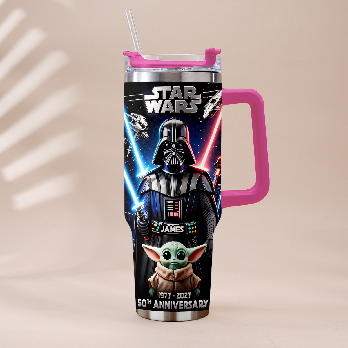 Personalized Star Wars Tumbler with Plush Charm for 50th Anniversary Gift Tumbler With Plush Charm GradoCreations