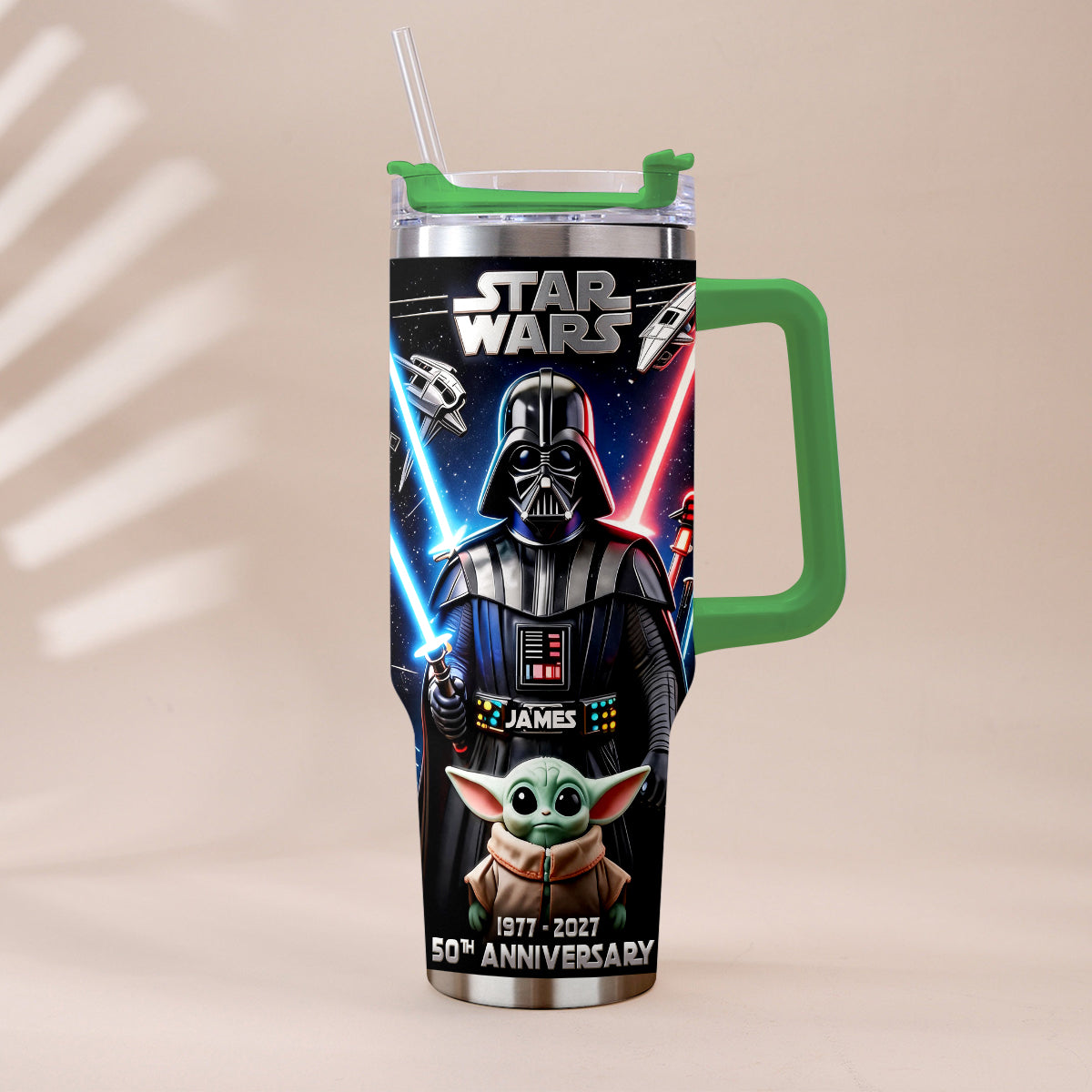 Personalized Star Wars Tumbler with Plush Charm for 50th Anniversary Gift Tumbler With Plush Charm GradoCreations