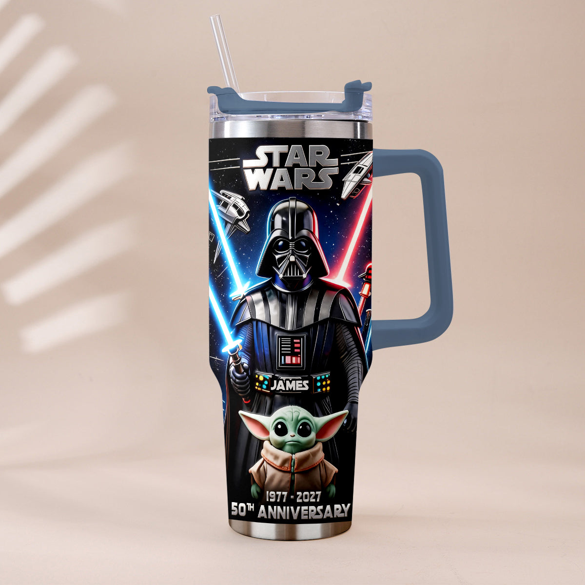 Personalized Star Wars Tumbler with Plush Charm for 50th Anniversary Gift Tumbler With Plush Charm GradoCreations
