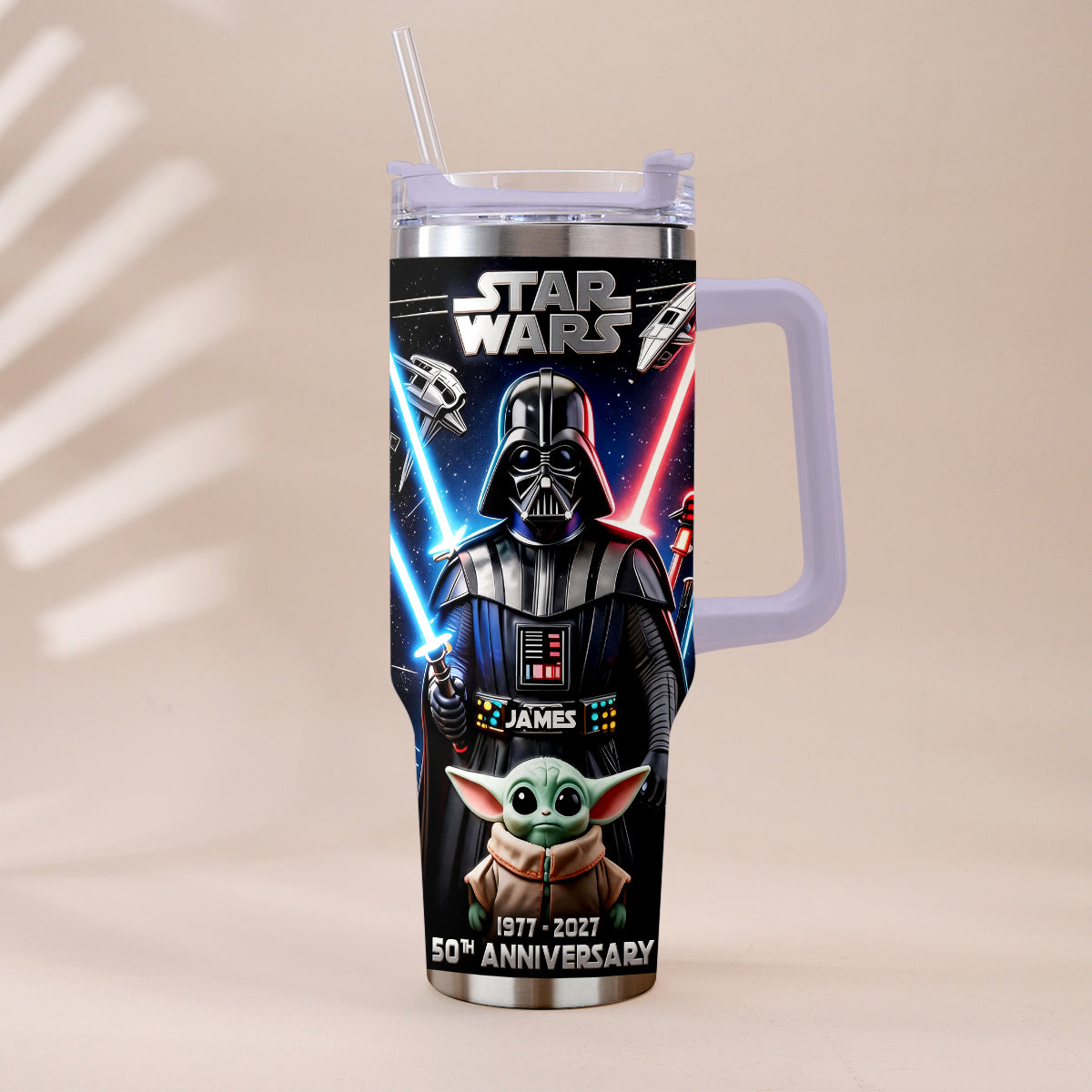 Personalized Star Wars Tumbler with Plush Charm for 50th Anniversary Gift Tumbler With Plush Charm GradoCreations