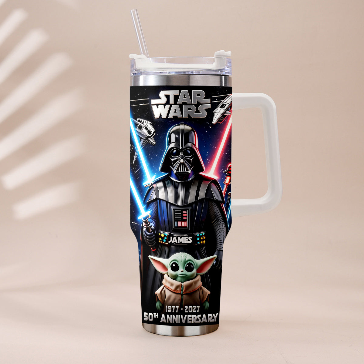 Personalized Star Wars Tumbler with Plush Charm for 50th Anniversary Gift Tumbler With Plush Charm GradoCreations