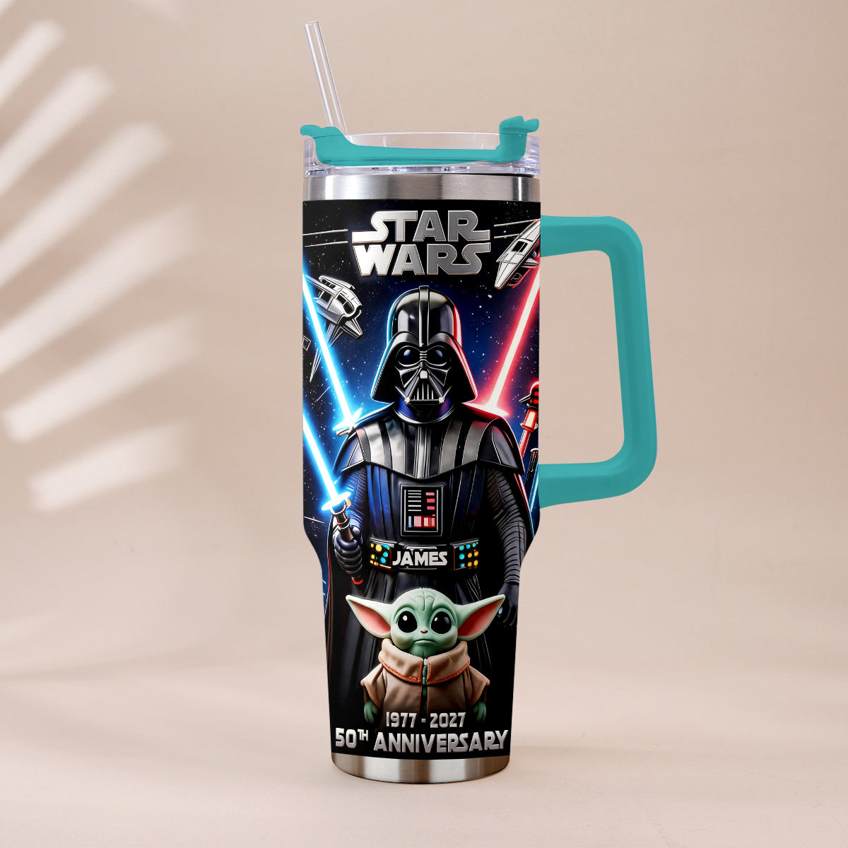 Personalized Star Wars Tumbler with Plush Charm for 50th Anniversary Gift Tumbler With Plush Charm GradoCreations