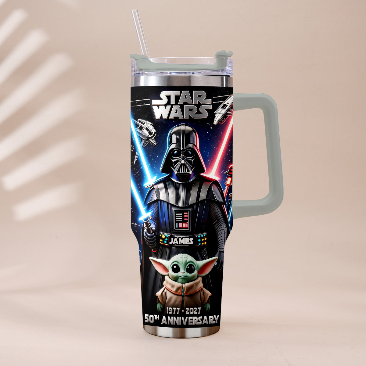 Personalized Star Wars Tumbler with Plush Charm for 50th Anniversary Gift Tumbler With Plush Charm GradoCreations
