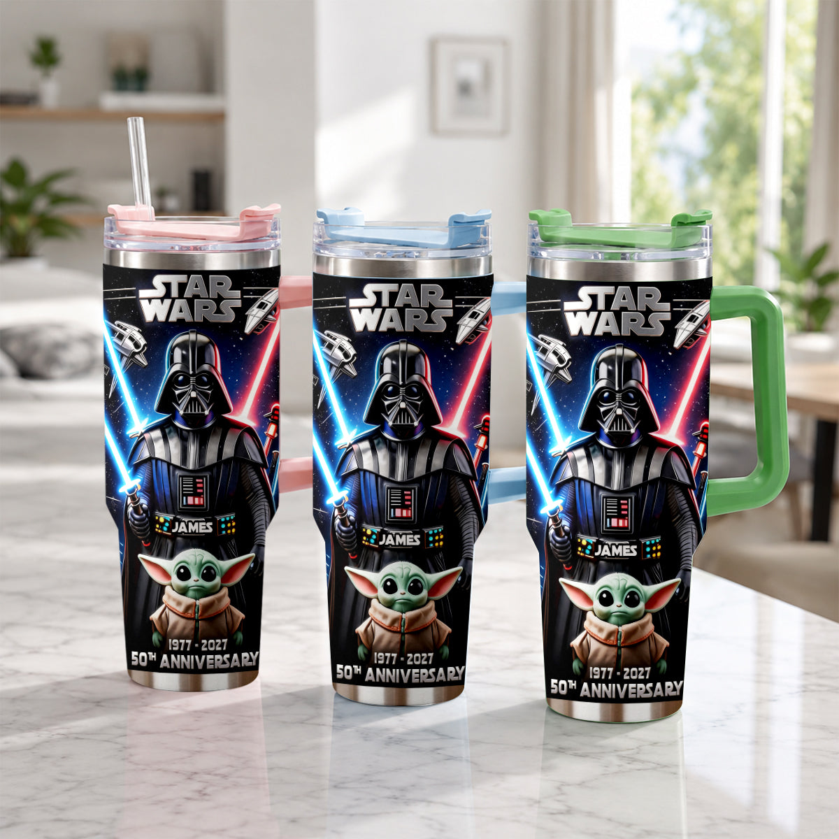 Personalized Star Wars Tumbler with Plush Charm for 50th Anniversary Gift Tumbler With Plush Charm GradoCreations
