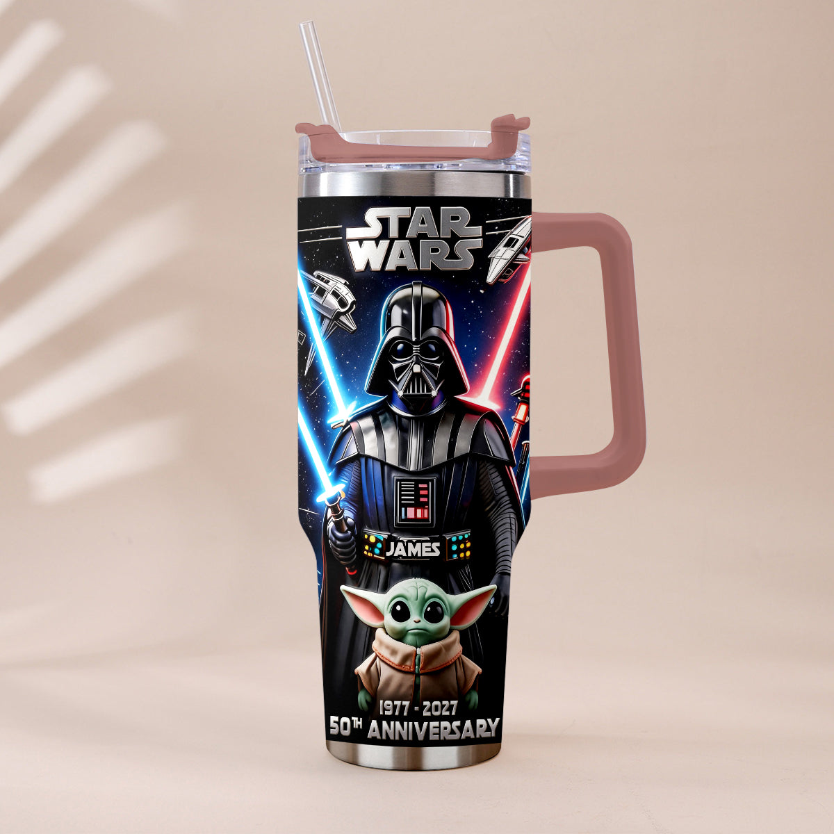 Personalized Star Wars Tumbler with Plush Charm for 50th Anniversary Gift Tumbler With Plush Charm GradoCreations