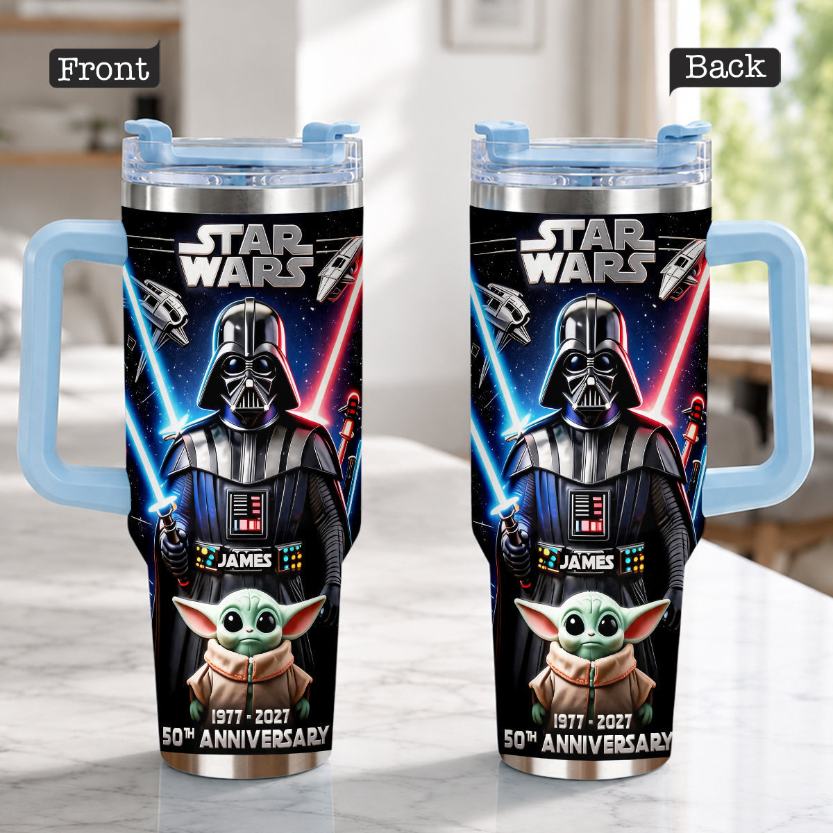Personalized Star Wars Tumbler with Plush Charm for 50th Anniversary Gift Tumbler With Plush Charm GradoCreations
