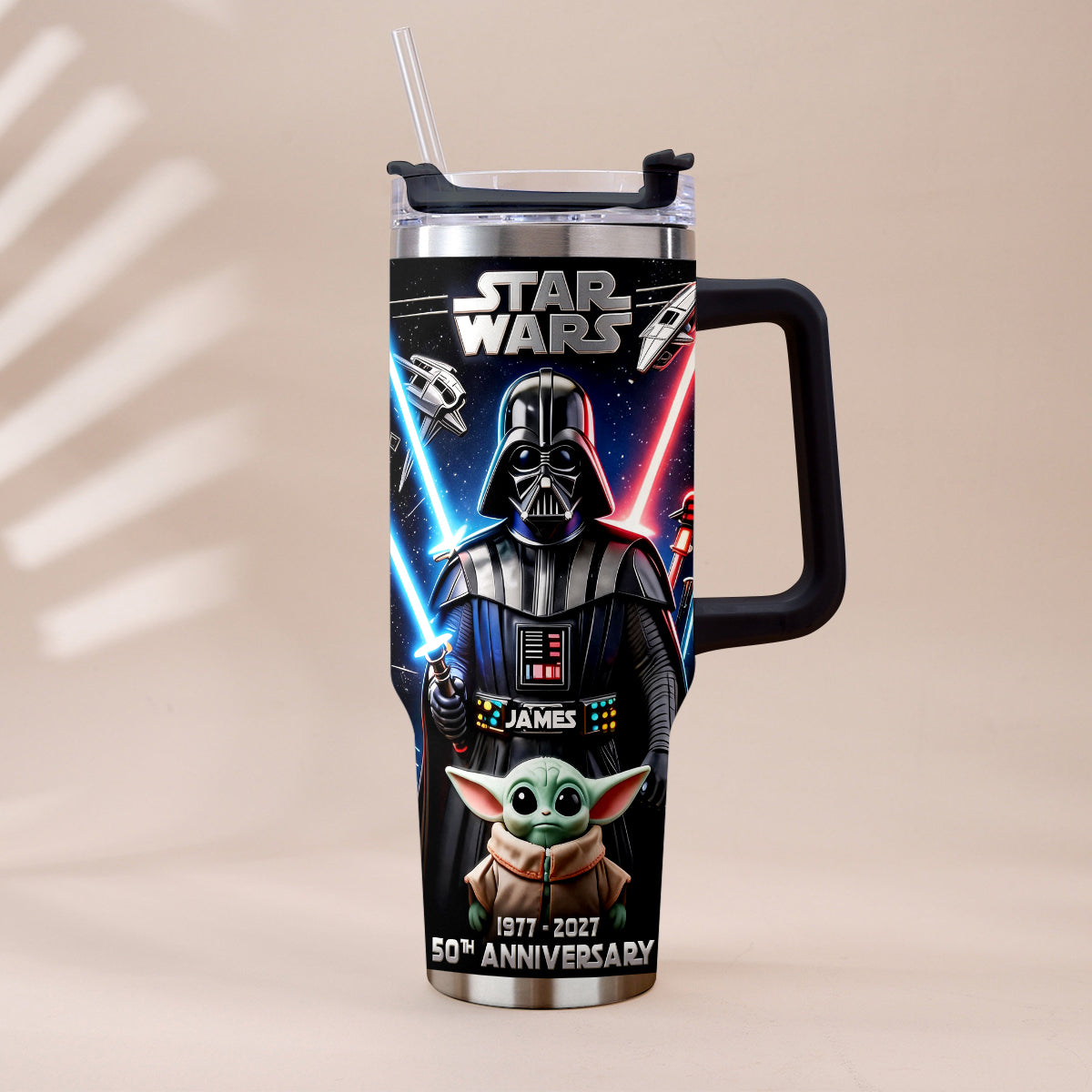 Personalized Star Wars Tumbler with Plush Charm for 50th Anniversary Gift Tumbler With Plush Charm GradoCreations