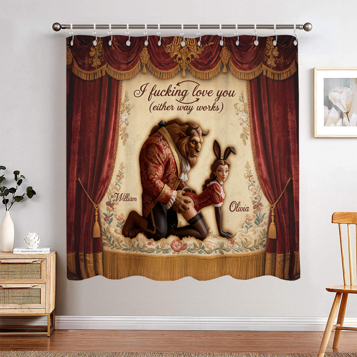Funny Personalized Beauty and the Beast Tapestry Curtain Set Window Curtains GradoCreations