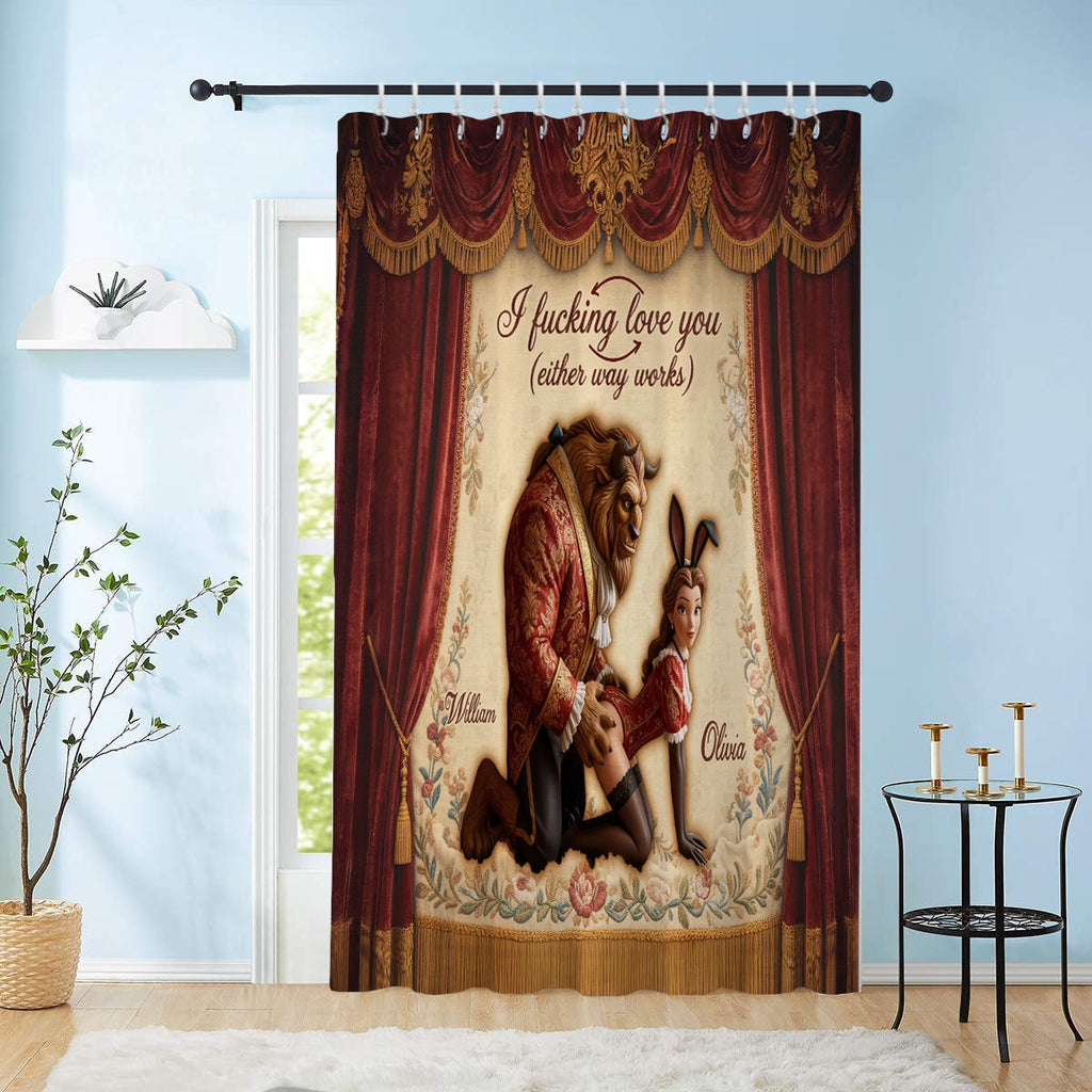 Funny Personalized Beauty and the Beast Tapestry Curtain Set Window Curtains GradoCreations