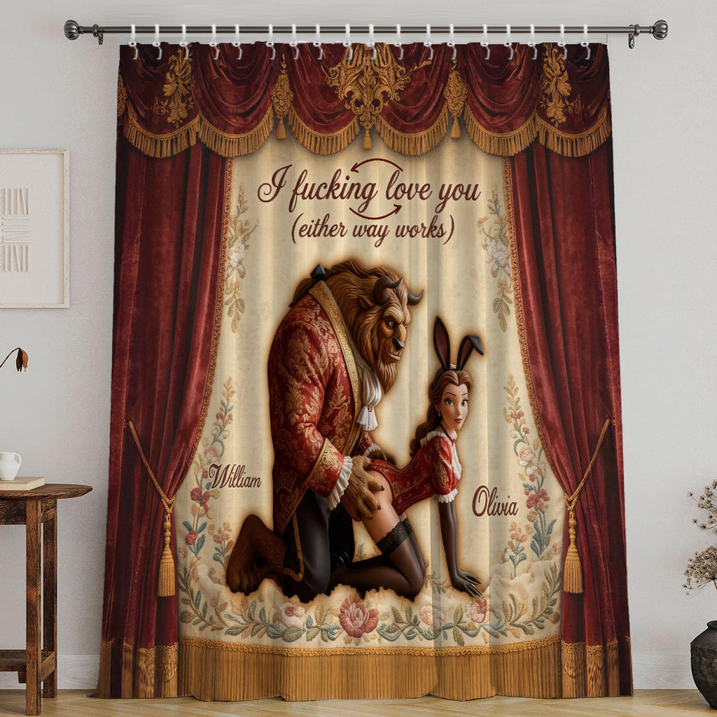 Funny Personalized Beauty and the Beast Tapestry Curtain Set Window Curtains GradoCreations