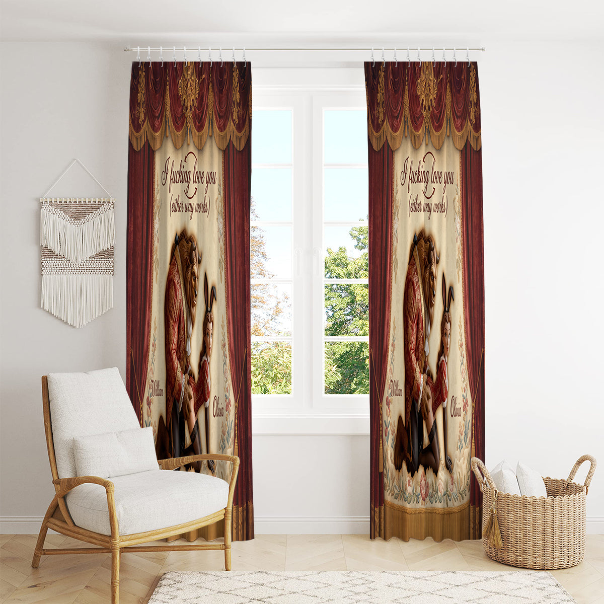 Funny Personalized Beauty and the Beast Tapestry Curtain Set Window Curtains GradoCreations