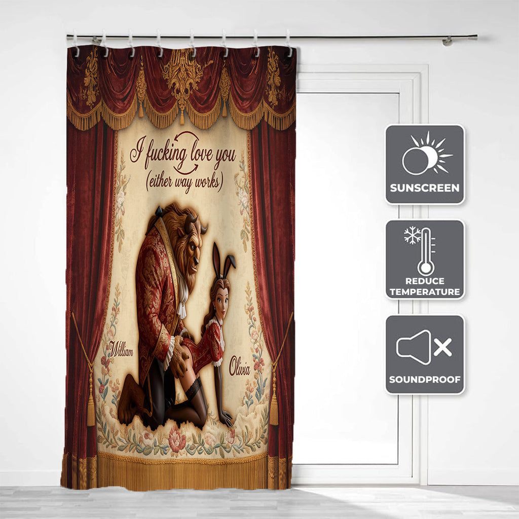 Funny Personalized Beauty and the Beast Tapestry Curtain Set Window Curtains GradoCreations