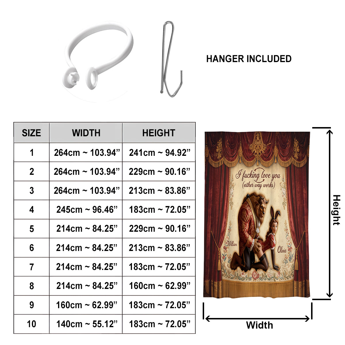 Funny Personalized Beauty and the Beast Tapestry Curtain Set Window Curtains GradoCreations