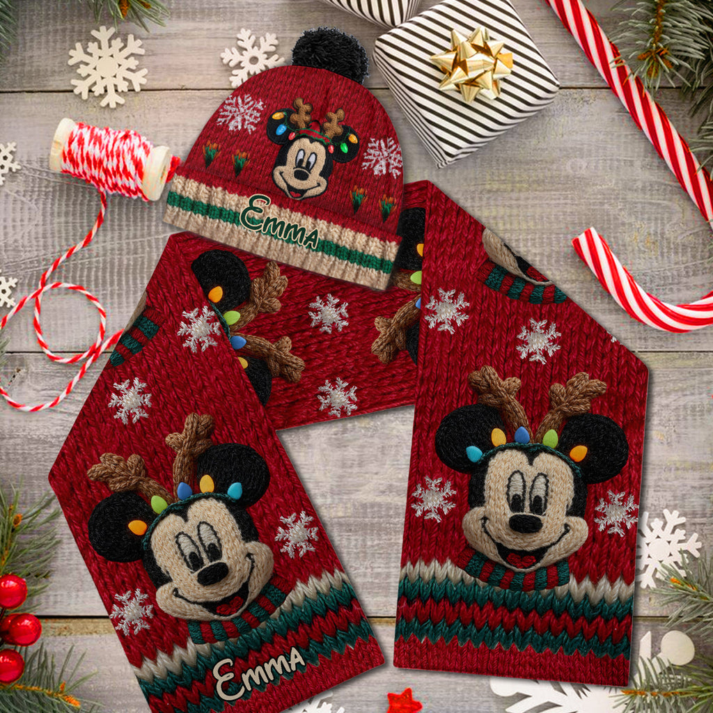 Personalized Mouse Knitted Beanie Hat and Scarf Set for Kids, Christmas Gift Knitted Beanie Hat and Scarf Set GradoCreations