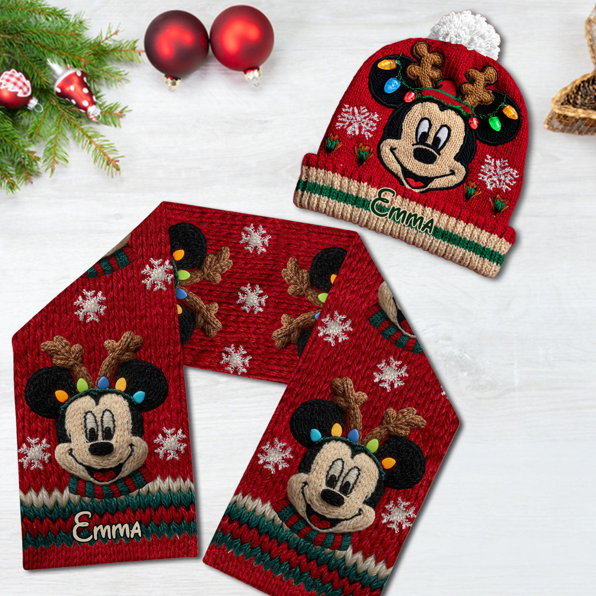 Personalized Mouse Knitted Beanie Hat and Scarf Set for Kids, Christmas Gift Knitted Beanie Hat and Scarf Set GradoCreations