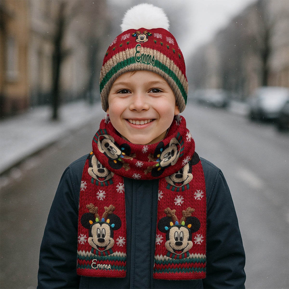 Personalized Mouse Knitted Beanie Hat and Scarf Set for Kids, Christmas Gift Knitted Beanie Hat and Scarf Set GradoCreations