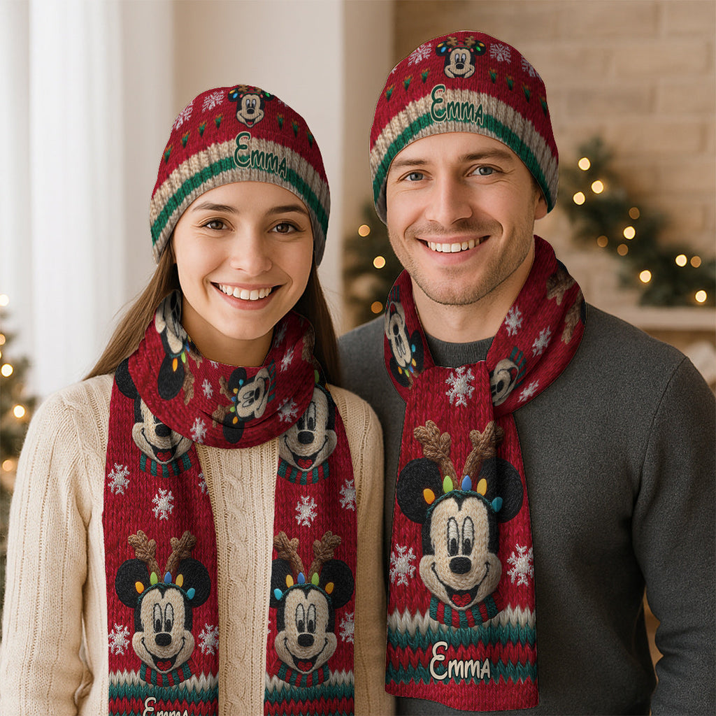 Personalized Mouse Knitted Beanie Hat and Scarf Set for Kids, Christmas Gift Knitted Beanie Hat and Scarf Set GradoCreations