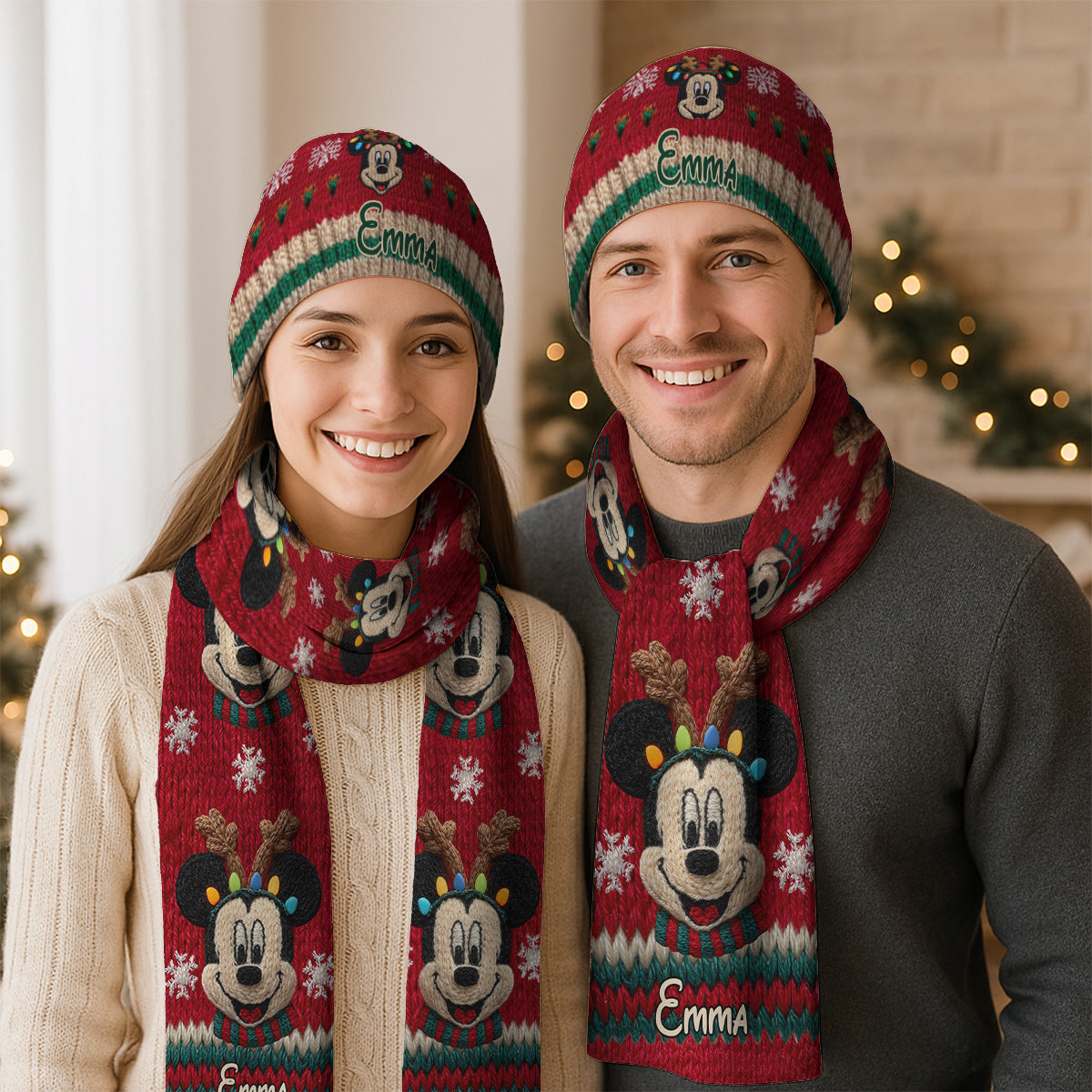 Personalized Mouse Knitted Beanie Hat and Scarf Set for Kids, Christmas Gift Knitted Beanie Hat and Scarf Set GradoCreations