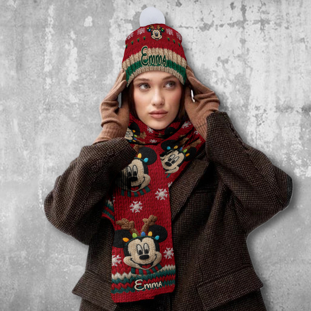 Personalized Mouse Knitted Beanie Hat and Scarf Set for Kids, Christmas Gift Knitted Beanie Hat and Scarf Set GradoCreations