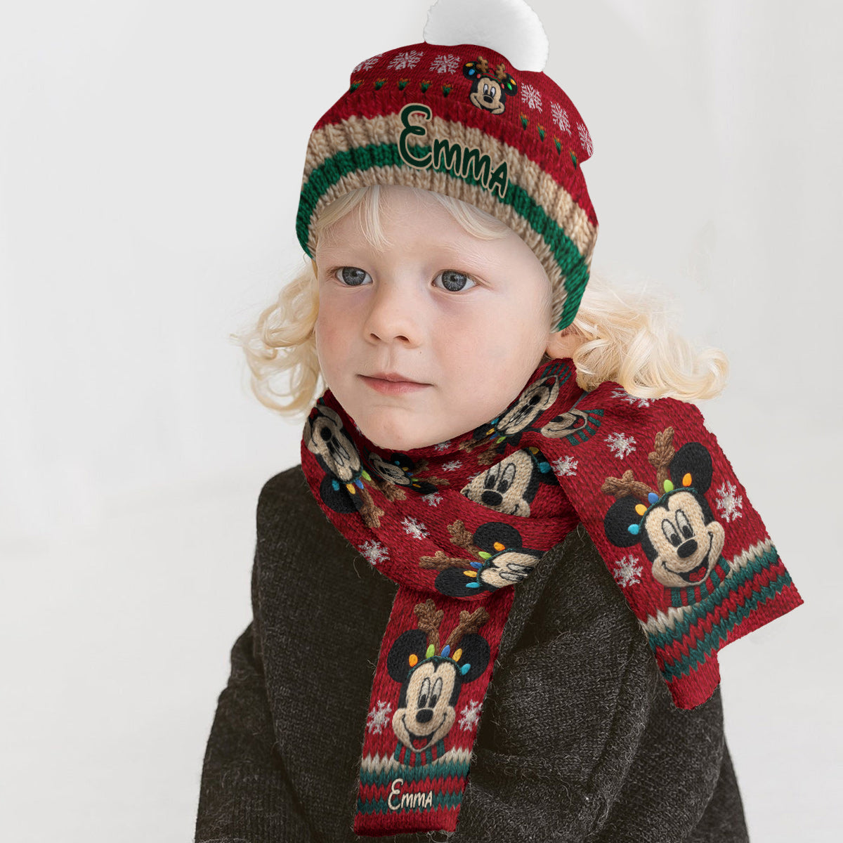 Personalized Mouse Knitted Beanie Hat and Scarf Set for Kids, Christmas Gift Knitted Beanie Hat and Scarf Set GradoCreations