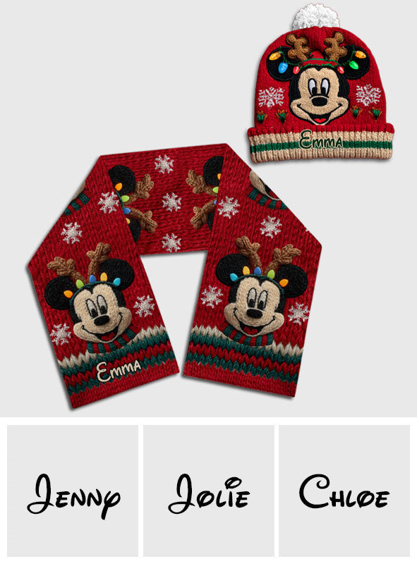 Personalized Mouse Knitted Beanie Hat and Scarf Set for Kids, Christmas Gift Knitted Beanie Hat and Scarf Set GradoCreations