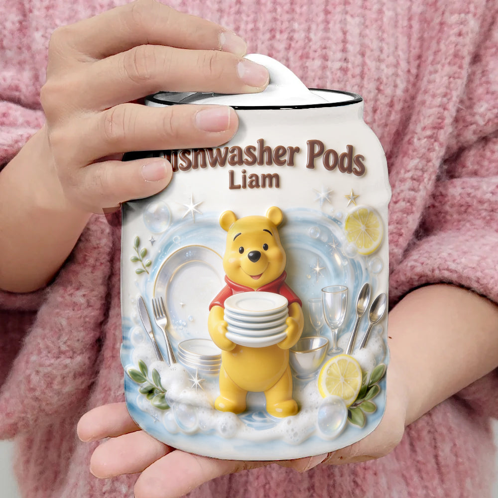 Personalized Yellow Bear Cookie Jar with Custom Name - Dishwasher Pods Gift Cookie Jar GradoCreations
