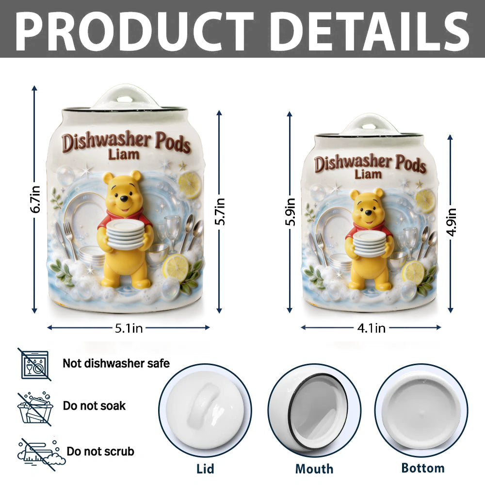 Personalized Yellow Bear Cookie Jar with Custom Name - Dishwasher Pods Gift Cookie Jar GradoCreations
