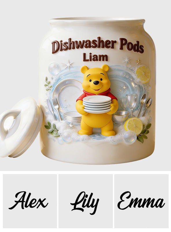 Personalized Yellow Bear Cookie Jar with Custom Name - Dishwasher Pods Gift Cookie Jar GradoCreations