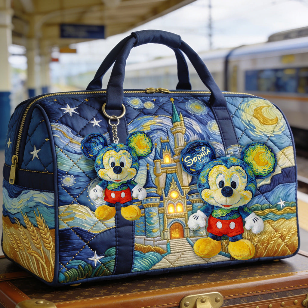 Personalized Mouse Quilt Duffle Bag with Plush Charm for Kids Quilt Duffle Bag & Plush Charm GradoCreations