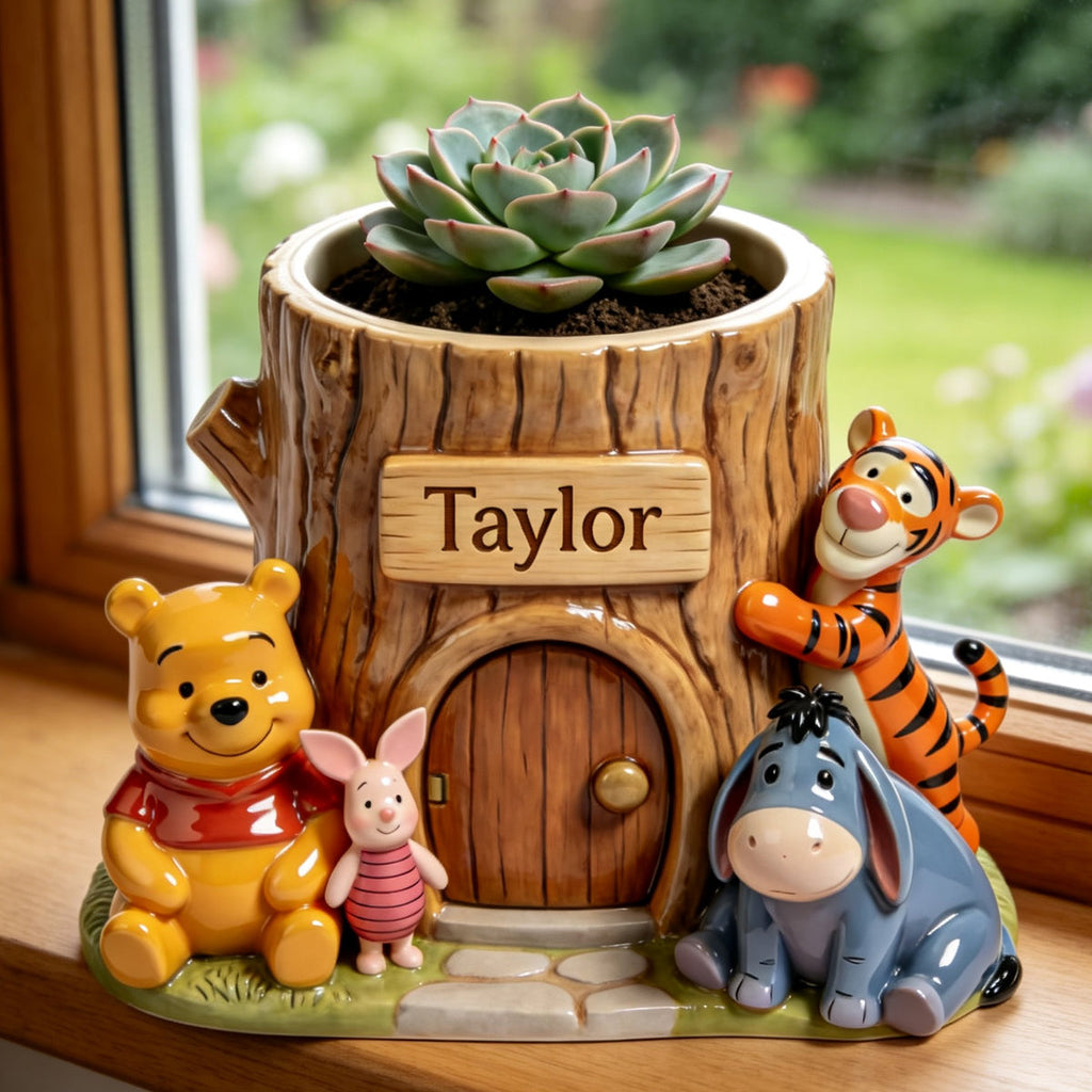 Personalized Yellow Bear Acrylic Pot Custom Name Gift Acrylic Pot GradoCreations