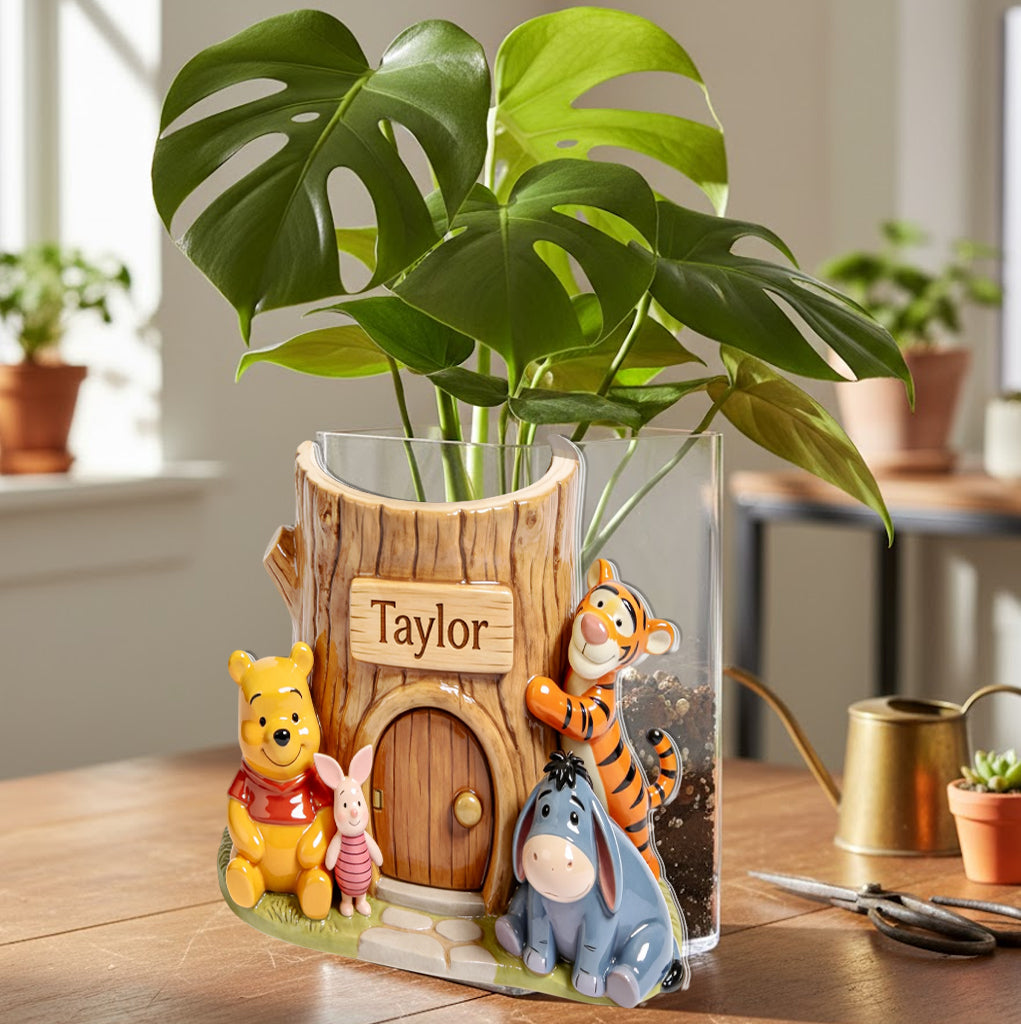 Personalized Yellow Bear Acrylic Pot Custom Name Gift Acrylic Pot GradoCreations