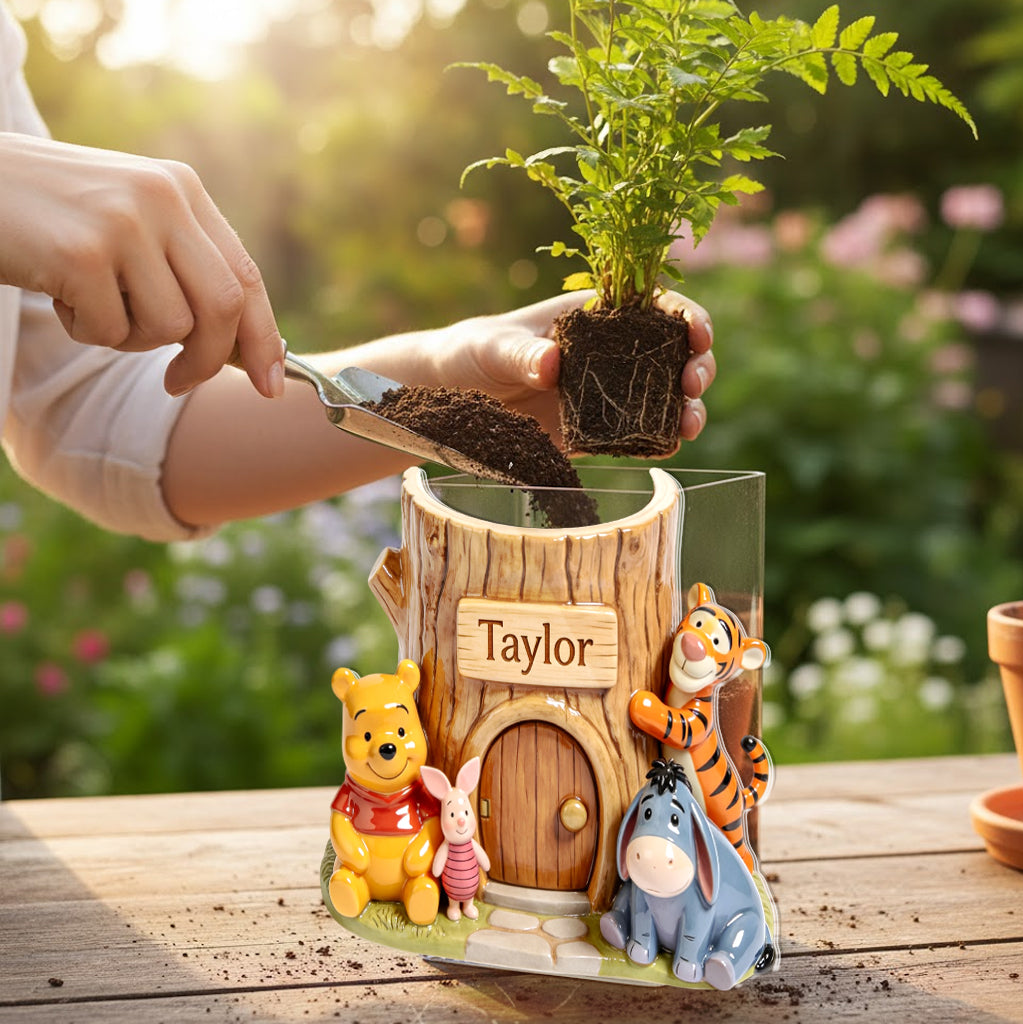 Personalized Yellow Bear Acrylic Pot Custom Name Gift Acrylic Pot GradoCreations