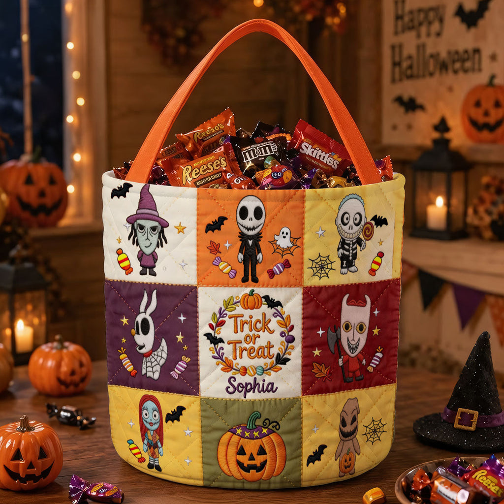 Personalized Halloween Canvas Bucket Bag for Kids - Trick or Treat Gift Canvas Bucket Bag GradoCreations