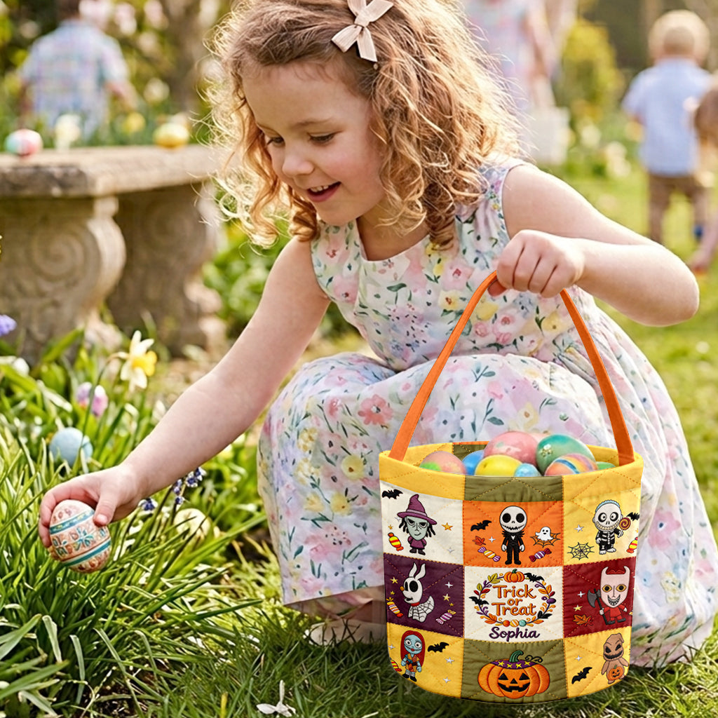 Personalized Halloween Canvas Bucket Bag for Kids - Trick or Treat Gift Canvas Bucket Bag GradoCreations