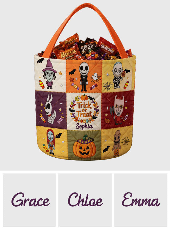 Personalized Halloween Canvas Bucket Bag for Kids - Trick or Treat Gift Canvas Bucket Bag GradoCreations