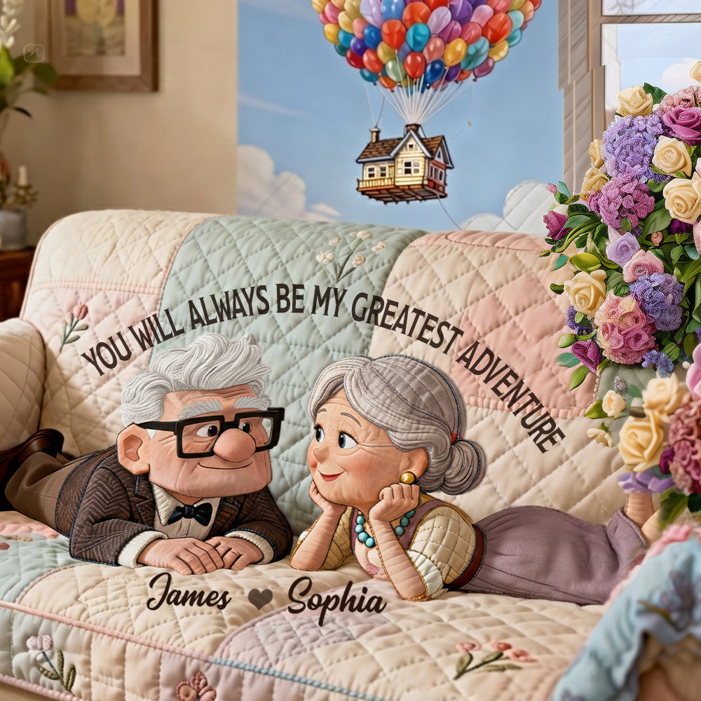 Personalized Quilted Sofa Cover Unique Couple Gift Adventure Quited Sofa Cover GradoCreations