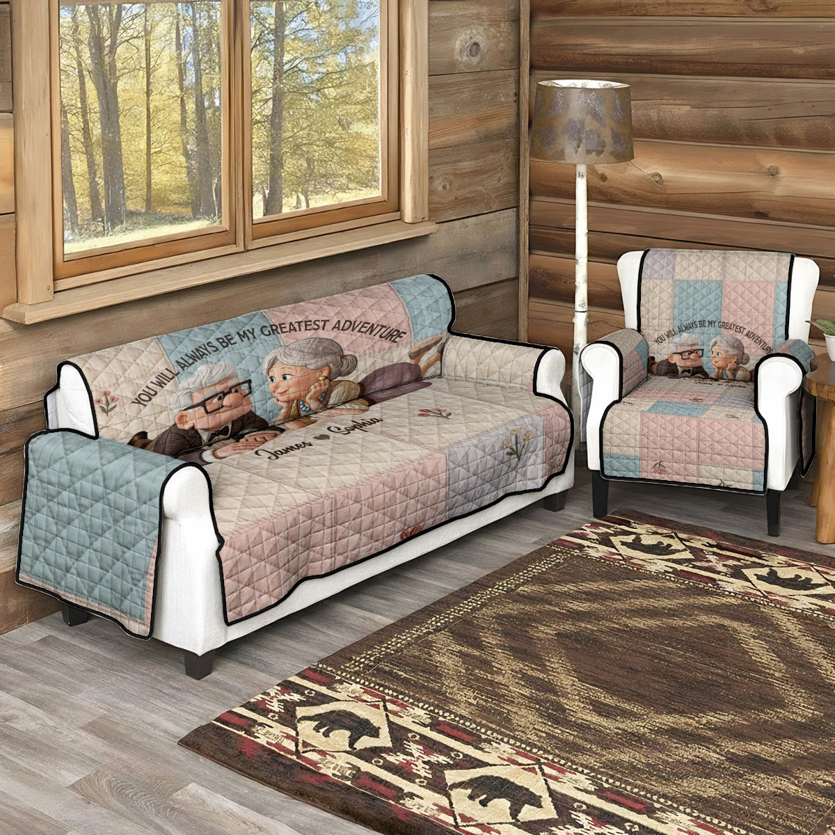 Personalized Couple Quilted Sofa Cover Custom Names Gift Quilted Sofa/Couch Cover GradoCreations