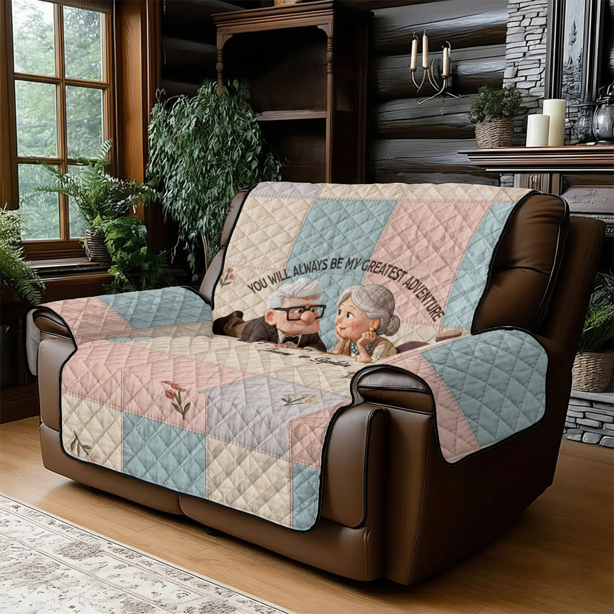Personalized Quilted Sofa Cover Unique Couple Gift Adventure Quited Sofa Cover GradoCreations