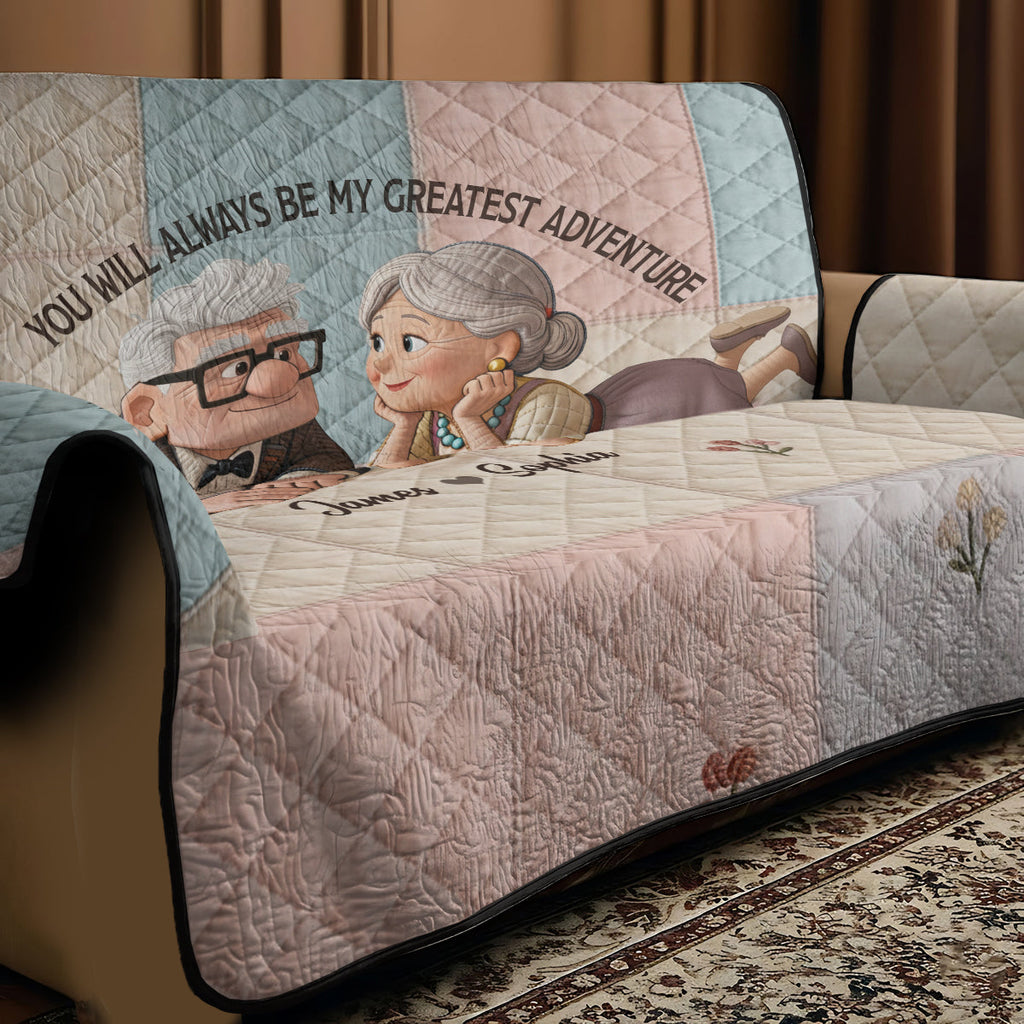 Personalized Couple Quilted Sofa Cover Custom Names Gift Quilted Sofa/Couch Cover GradoCreations