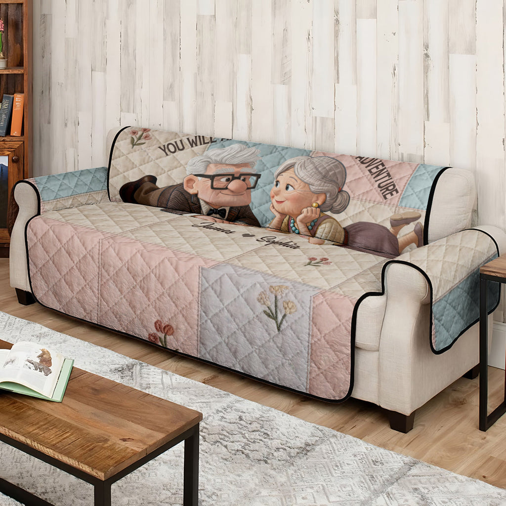 Personalized Quilted Sofa Cover Unique Couple Gift Adventure Quited Sofa Cover GradoCreations