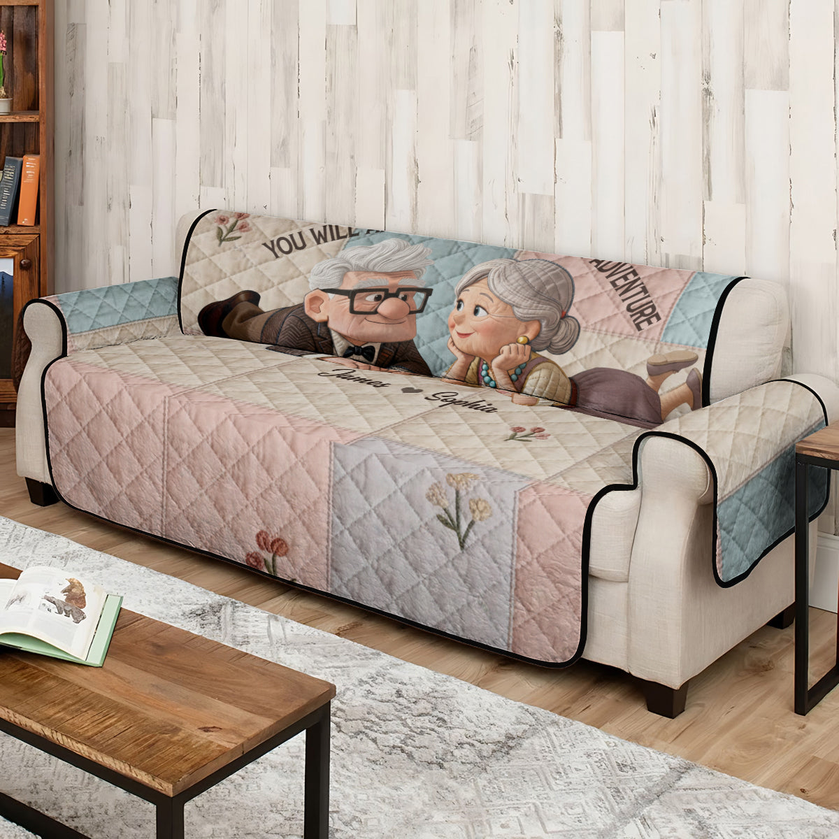 Personalized Quilted Sofa Cover Unique Couple Gift Adventure Quited Sofa Cover GradoCreations