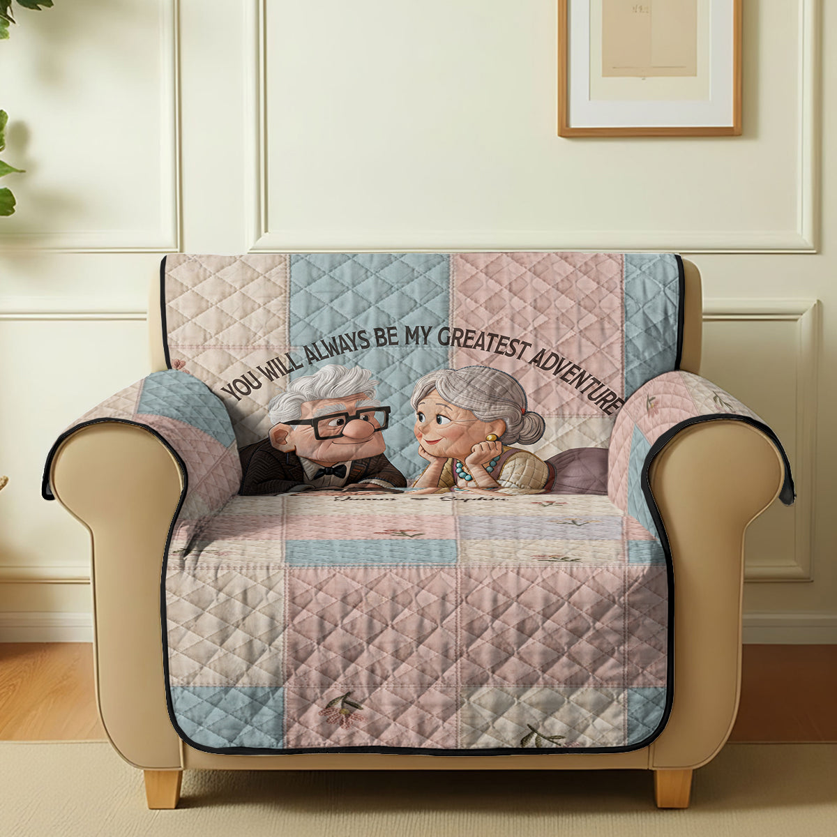 Personalized Couple Quilted Sofa Cover Custom Names Gift Quilted Sofa/Couch Cover GradoCreations