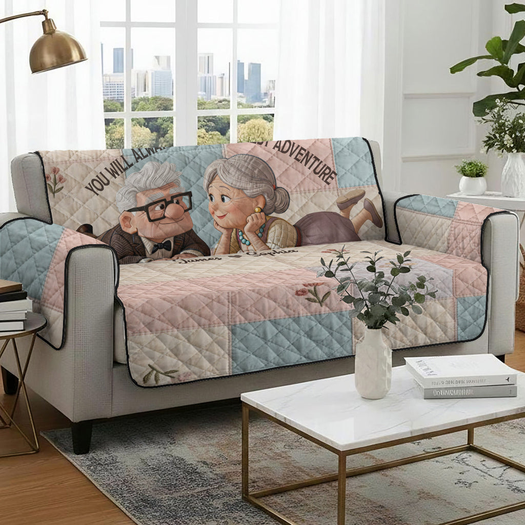 Personalized Couple Quilted Sofa Cover Custom Names Gift Quilted Sofa/Couch Cover GradoCreations