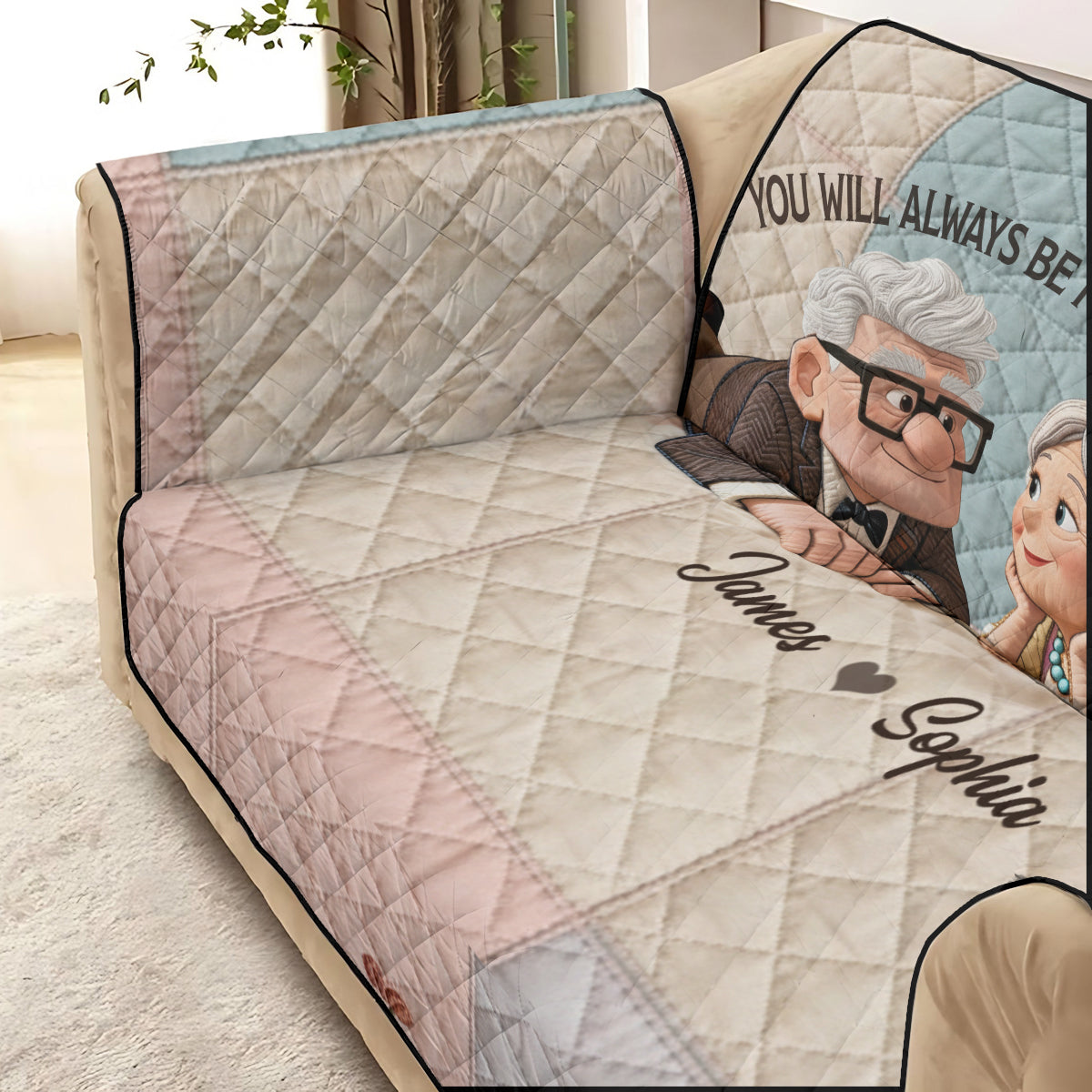 Personalized Couple Quilted Sofa Cover Custom Names Gift Quilted Sofa/Couch Cover GradoCreations