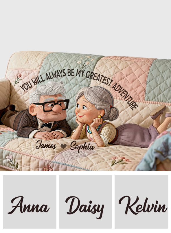 Personalized Couple Quilted Sofa Cover Custom Names Gift Quilted Sofa/Couch Cover GradoCreations