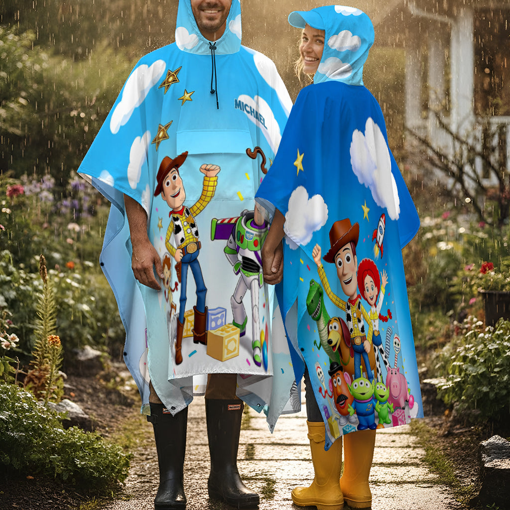 Personalized Kids Rain Poncho with Toy Characters for Fun Protection Rain Poncho Coat GradoCreations